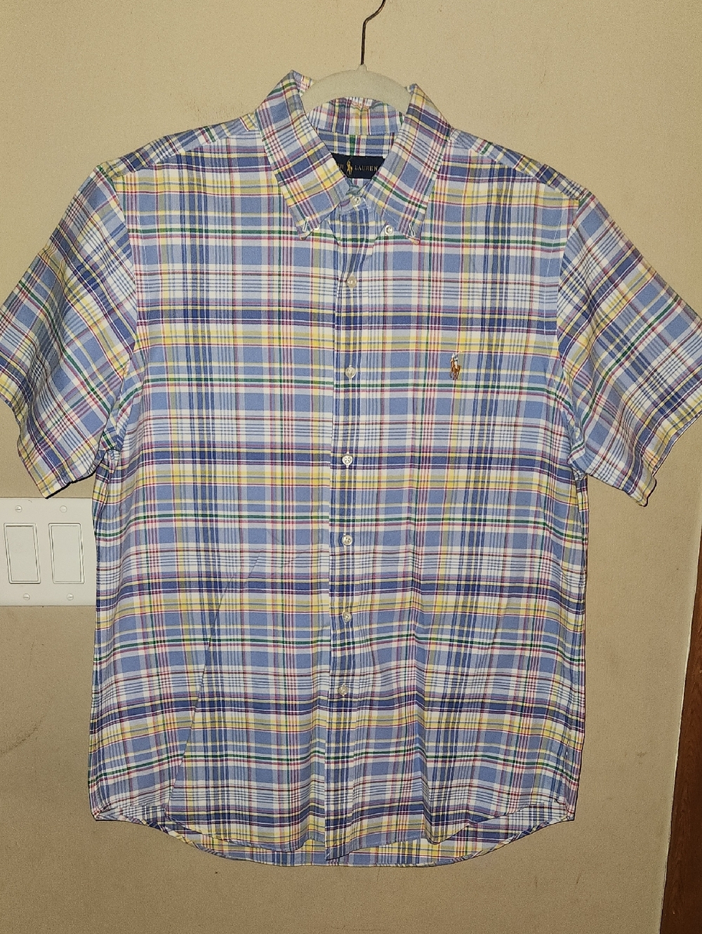 Men’s RALPH LAUREN Multi Plaid Short Sleeve Button Shirt Sz L